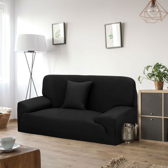 Stretch Sofa Cover Solid Couch Covers with One Pillowcase Black Large - Picture 3 of 6
